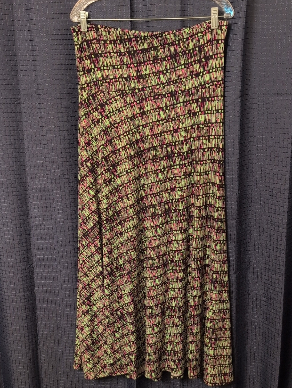 LuLaRoe Maxi skirt with purple and green geometric pattern/Dress M